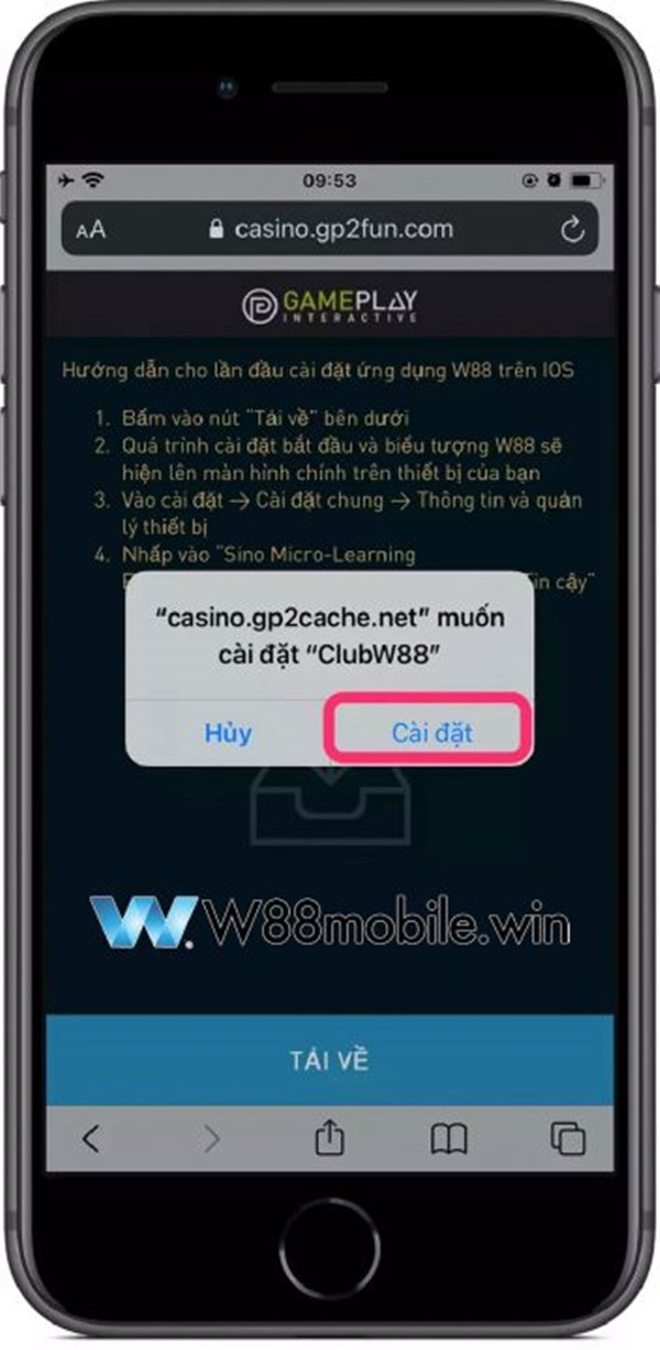 Cách tải App W88 trên điện thoại phiên bản IOS 