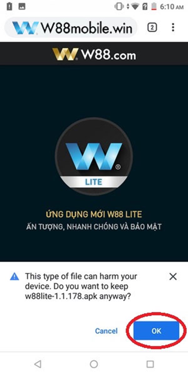 Cách tải App W88 trên điện thoại  phiên bản Android 3